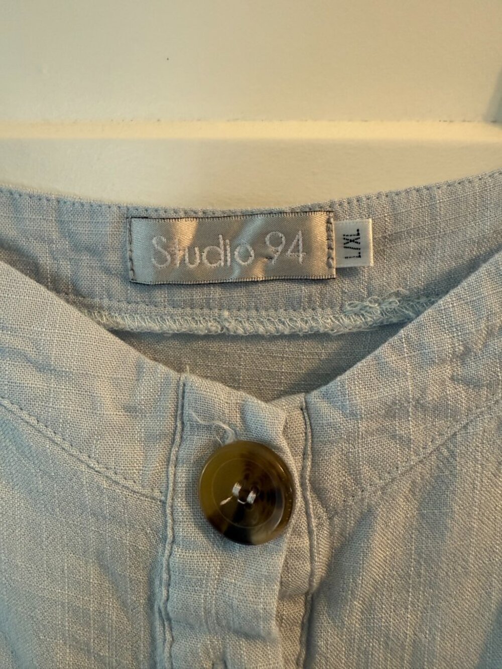 Studio 94 L/XL Ladies Light Blue Cotton Dress Button Down Front - Picture 3 of 6